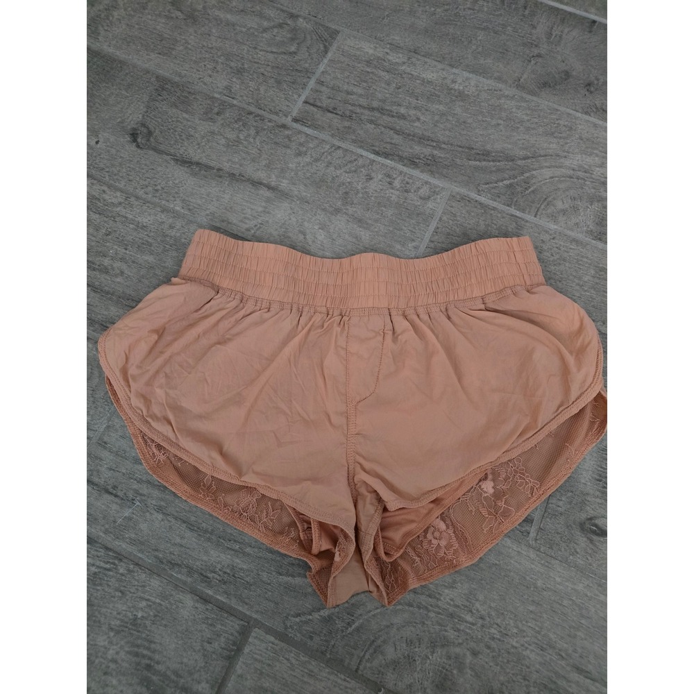 FP Movement Orange Peach Lace Trim Running Shorts Smocked Waist Women Size Small